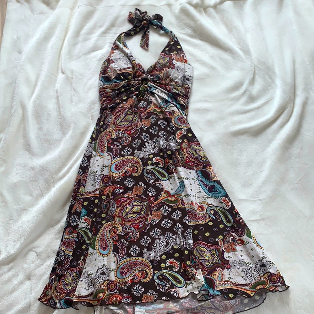 Bohemian Brown+Neutral Long Summer Dress. Size:Small